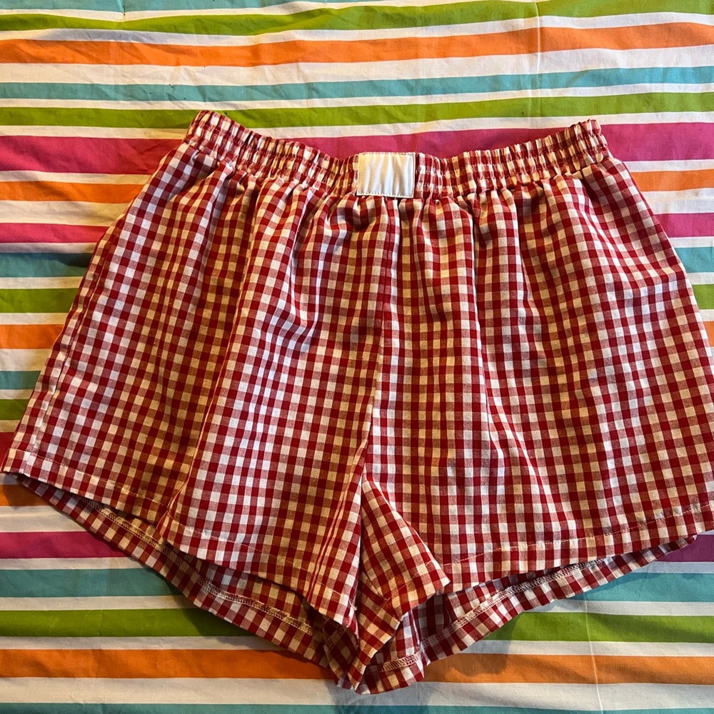 SHEIN Red and White High Waist Gingham Boxer Shorts